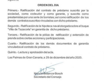 Armas convoca junta extraordinaria para adjudicarle a Trasmediterránea préstamos de bonistas.